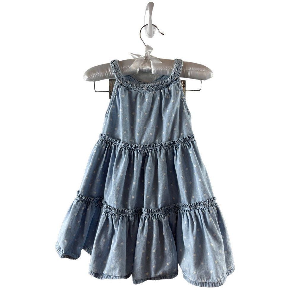 The Prairie by Rachel Aswell Tiered Star Polka Dot Chambray Sleeveless Dress 4T